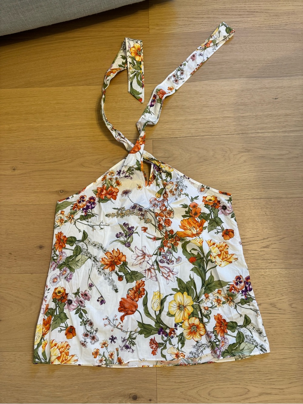 J. Crew White Halter Camisole with Orange, Yellow & Green Floral Print